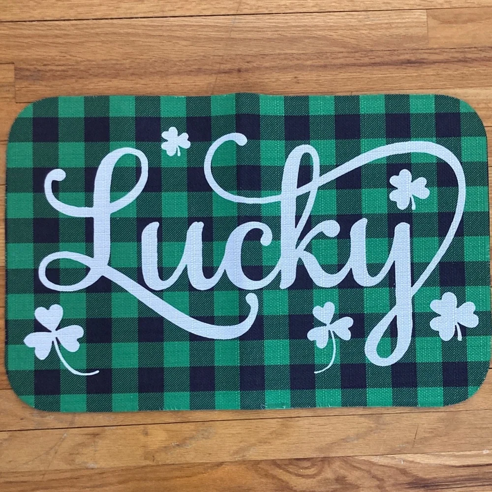Plaid 'Lucky' Doormat Set - Green and Black Shamrock New Without Tags